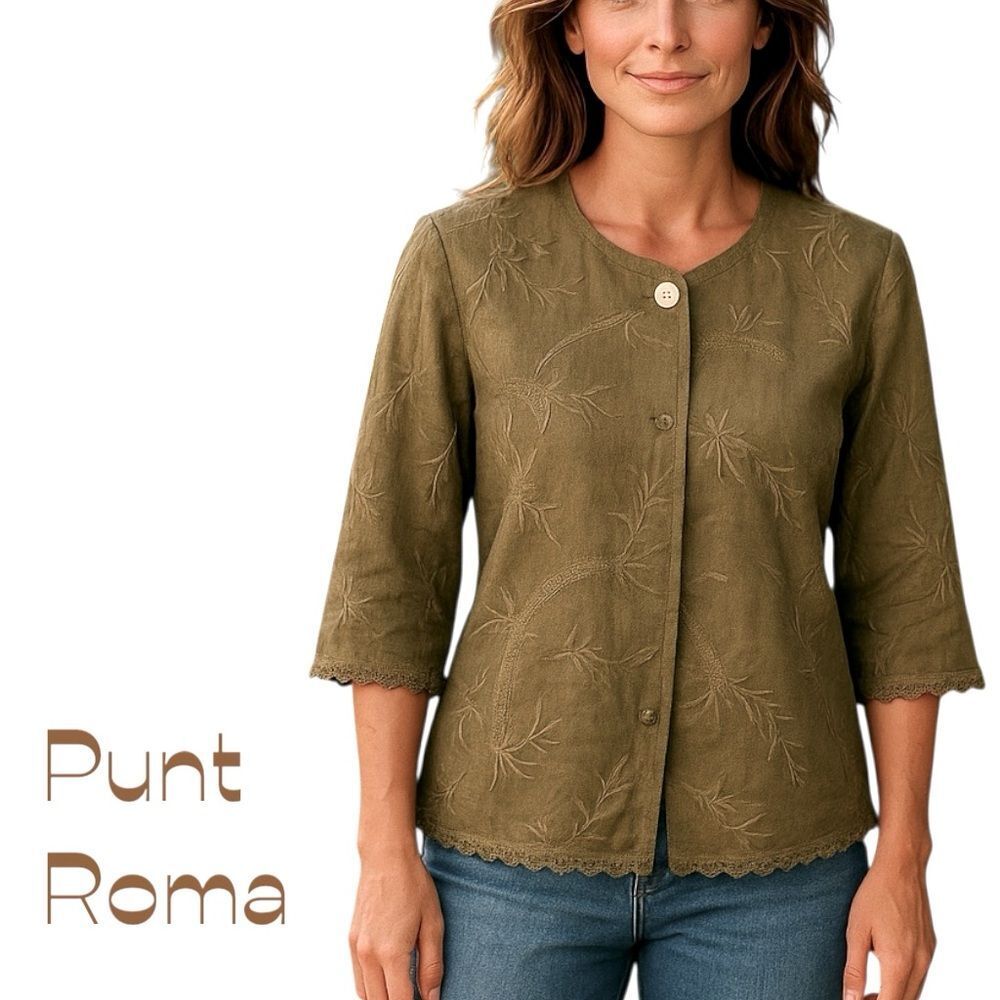 Punt Roma Tan Pure Linen Jacket NWT Size 8 CottageCore Luxury